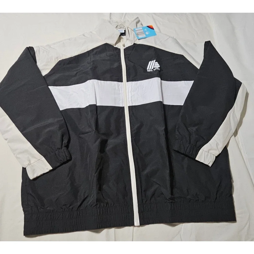 Aldi Gear Windbreaker Jacket Women XL Black White Colorblock Full Zip Logo NWT